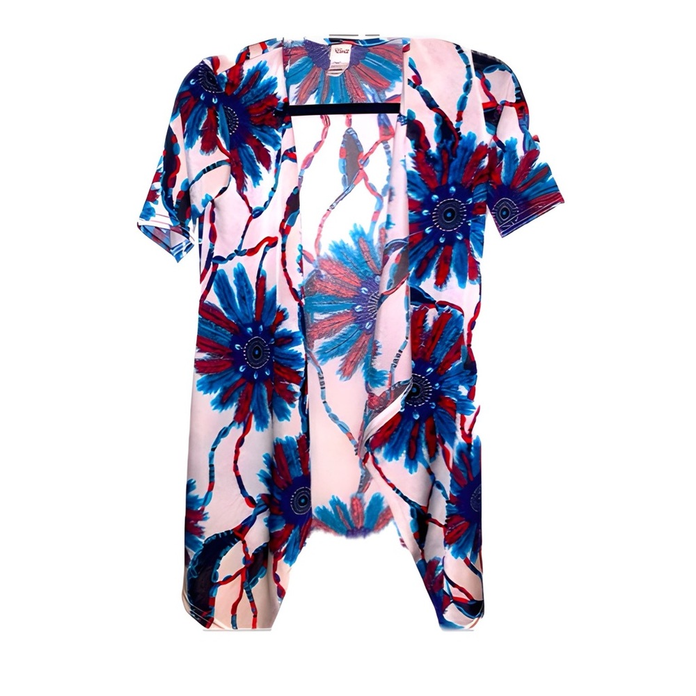 Exit Small Native Print Multi Colored Open Front Polyester Rayon SpandexCardigan